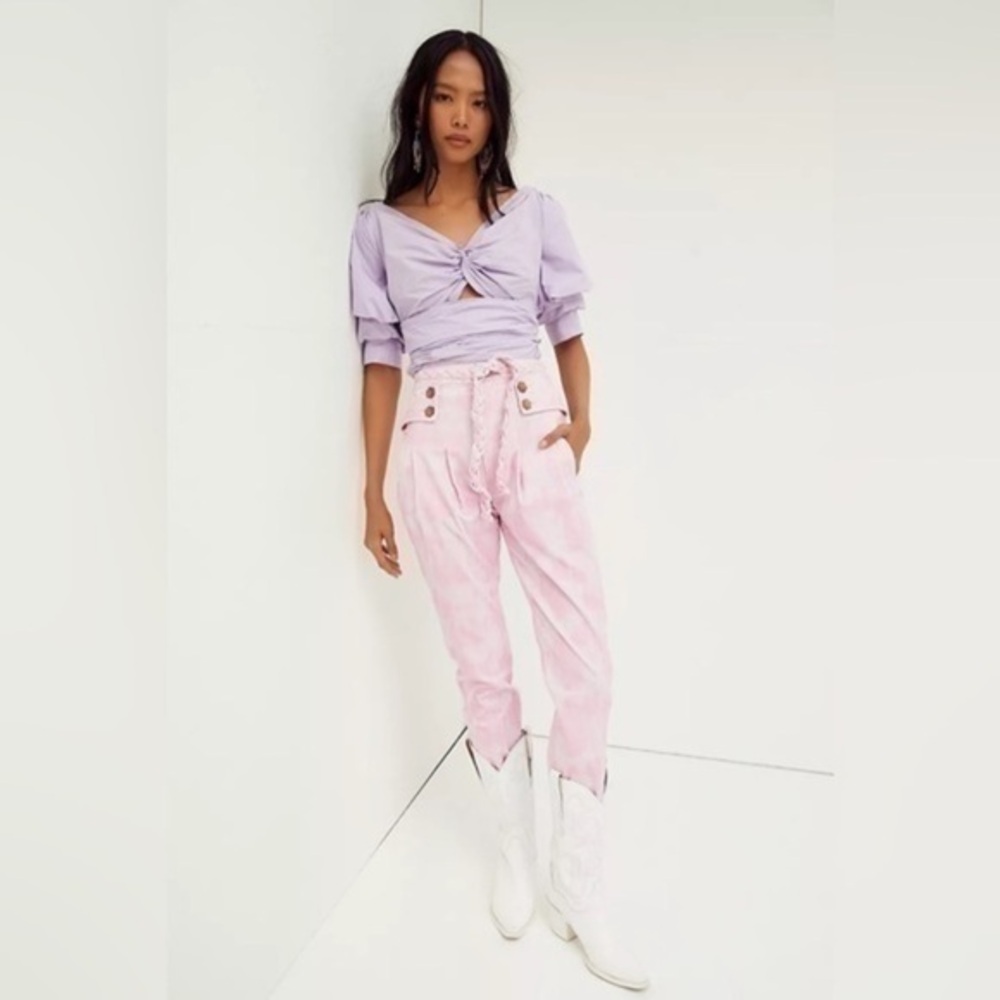 NWT LoveShackFancy Marika Water Lily Pink Tie-Dye Corduroy Tapered Leg Pants 6